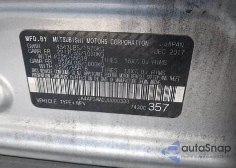 2018 Mitsubishi Outlander Sport 2.4 Se z USA, uszkodzony, nr VIN JA4AP3AW2JU000333